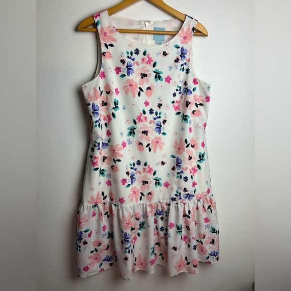 CeCe Midi Dress 8 Floral pleated Hem Cottage  Sheer old money Resort Vacation - Picture 1 of 14